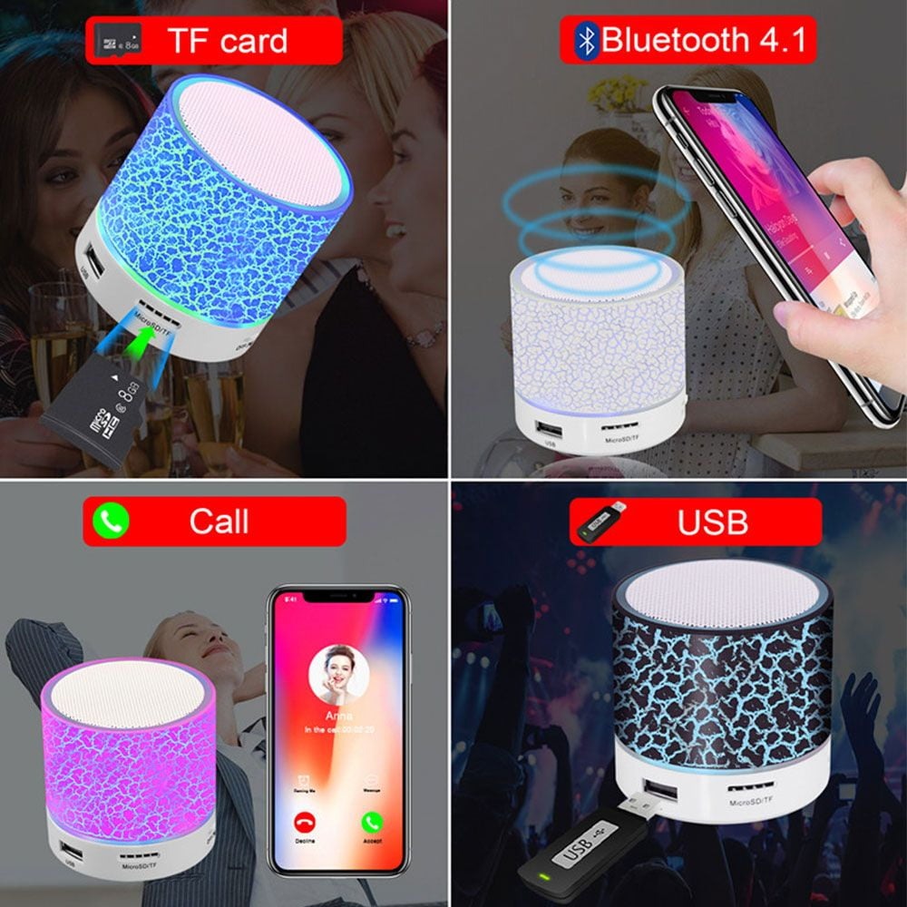Portable Wireless Mini Bluetooth Speaker – MP3, FM, USB, SD, LED Crackle Lights