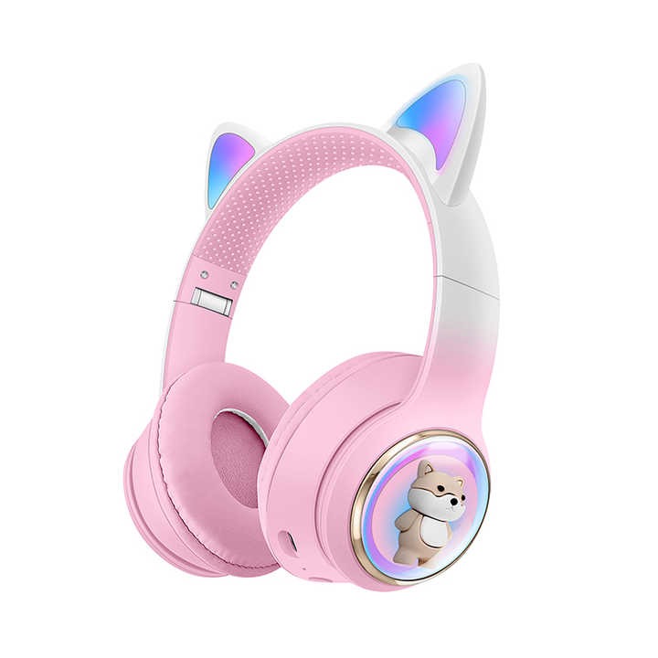 Cute Cat AKZ-51 Wireless Bluetooth Headphones with LED