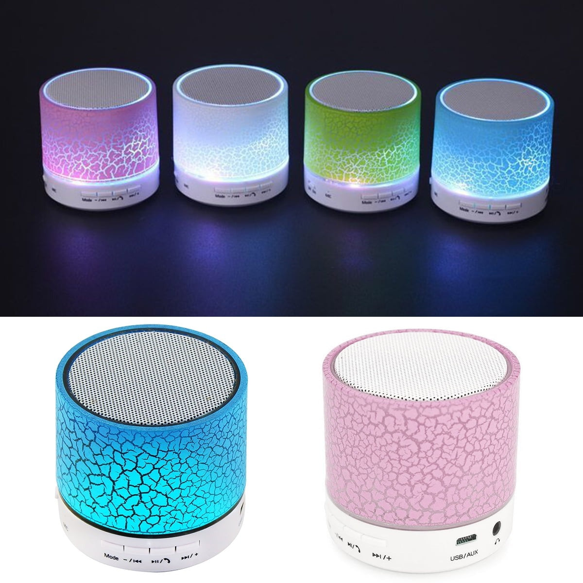 Portable Wireless Mini Bluetooth Speaker – MP3, FM, USB, SD, LED Crackle Lights