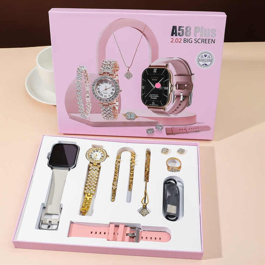 A58 Plus Smart Watch with Elegant Jewellery Combo-Perfect Gift Set