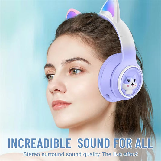 Cute Cat AKZ-51 Wireless Bluetooth Headphones with LED