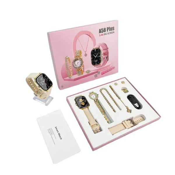 A58 Plus Smart Watch with Elegant Jewellery Combo-Perfect Gift Set