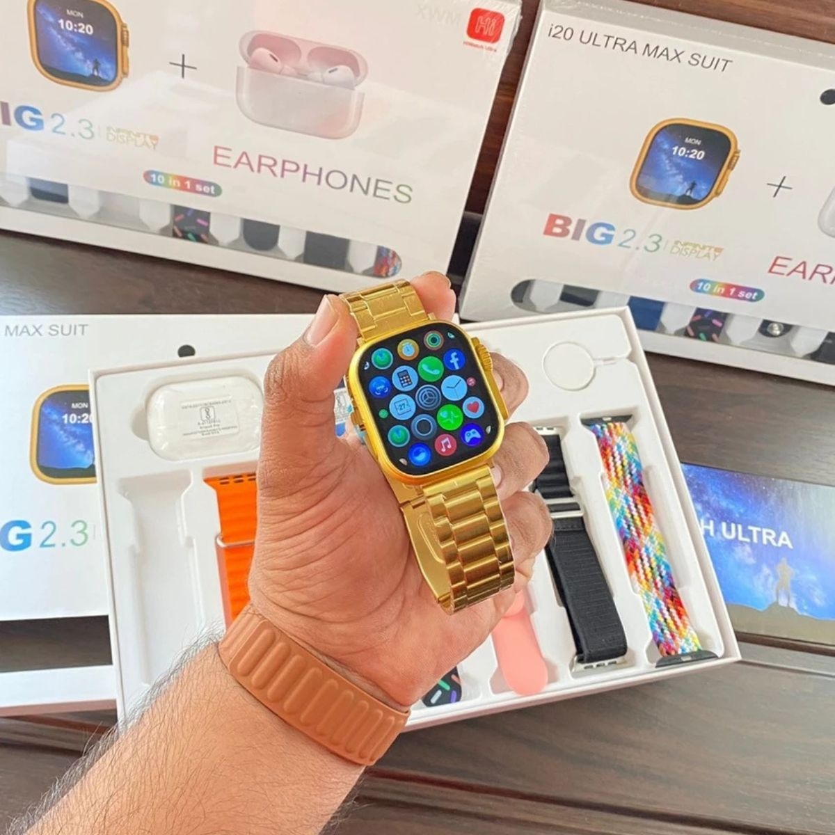 i20 Ultra Smart Watch - max suit 7 in 1 set with earbuds